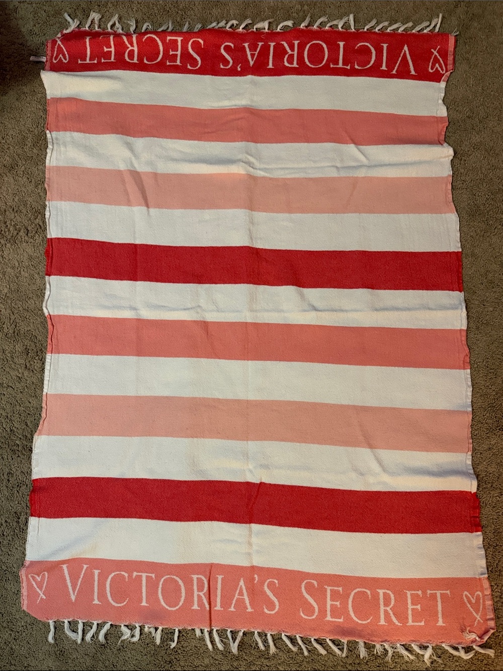 Victoria's Secret Coral, Red and White Striped Throw